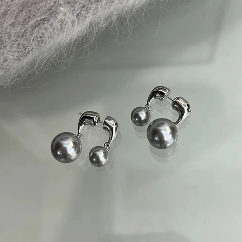 Pendientes De Doble Perla Artificial Cobre Elegante Geométrico Minimalista Lujo Accesorio De Moda Para Mujer