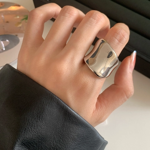 Anello Aperto Largo Irregolare Minimalista Rame Stile Metallo Liquido Regolabile Asimmetrico Gioielli Di Moda Per Donne