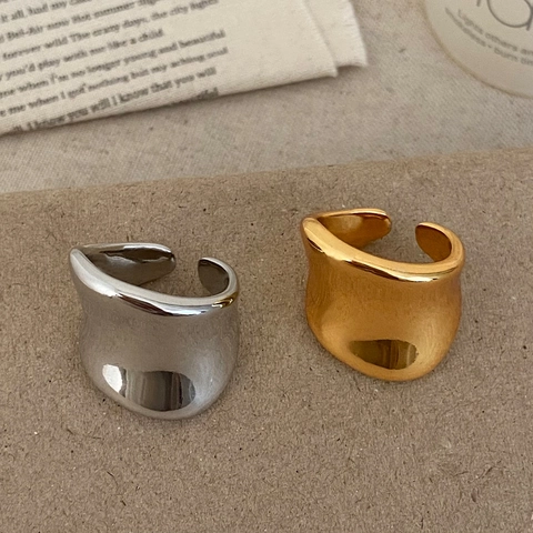 Anello Aperto Largo Irregolare Minimalista Rame Stile Metallo Liquido Regolabile Asimmetrico Gioielli Di Moda Per Donne