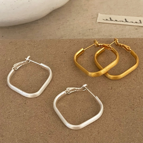 Orecchini A Cerchio Quadrati Minimalisti Rame Spazzolato Perno Gioielli Geometrici Donna Moda