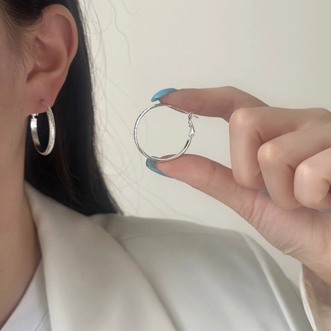 Textured Hoop Earrings With Copper Earring Post Geometric Matte Round Gold Silver Plated Minimalist Lightweight For Women