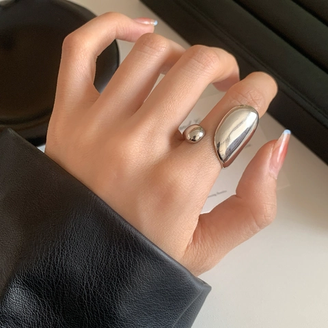 Irregular Liquid Metal Open Ring Polished Copper Water Drop Adjustable Aesthetic Minimalist Finger Jewelry For Women