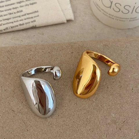 Irregular Liquid Metal Open Ring Polished Copper Water Drop Adjustable Aesthetic Minimalist Finger Jewelry For Women