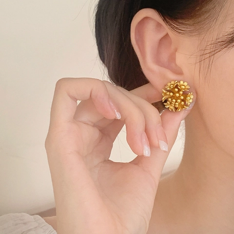 Matte Flower Cluster Stud Earrings Copper Vintage French Style Elegant Minimalist Jewelry For Women