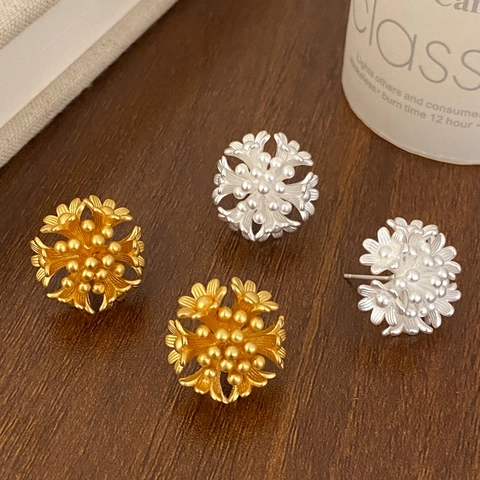 Matte Flower Cluster Stud Earrings Copper Vintage French Style Elegant Minimalist Jewelry For Women