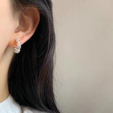 C Shaped Hoop Stud Earrings Copper With Irregular Texture Plated Gold Silver Minimalist Luxury Design For Women