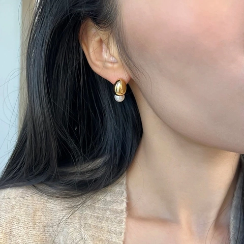 Orecchini A Lobo Con Künstliche Perle Minimalisti Francesi Con Chicchi Di Metallo E Perno In Argento Sterling 925 Per Donna