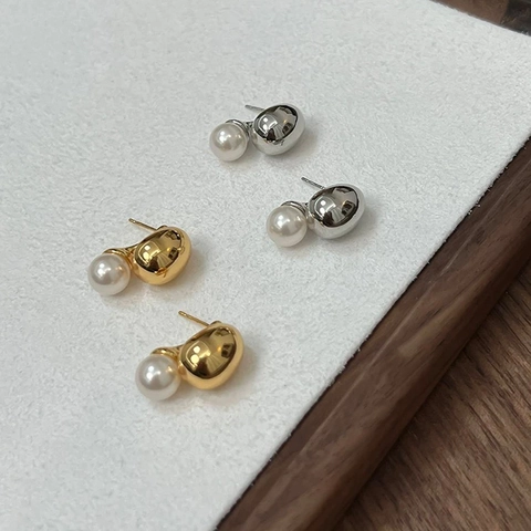 Orecchini A Lobo Con Künstliche Perle Minimalisti Francesi Con Chicchi Di Metallo E Perno In Argento Sterling 925 Per Donna