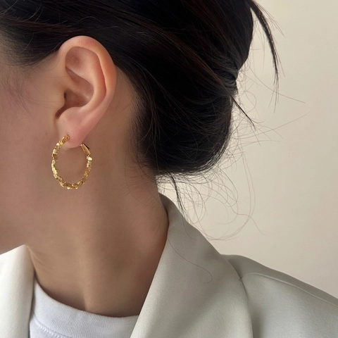 Orecchini A Cerchio In Rame Da Donna Texture Martellata Irregolare Placcati Oro 18K Gioielli Geometrici Grossi