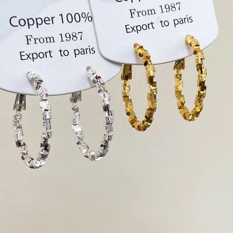 Orecchini A Cerchio In Rame Da Donna Texture Martellata Irregolare Placcati Oro 18K Gioielli Geometrici Grossi