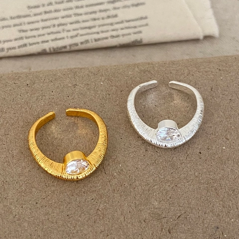 Vintage Textured Adjustable Ring For Women Retro Style Copper With Zircon Stone Elegant Light Luxury Fashion Jewelry