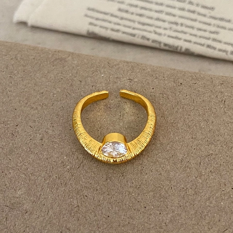 Adjustable Copper Open Ring With Cubic Zirconia French Vintage Light Luxury Exquisite Textured Design For Women