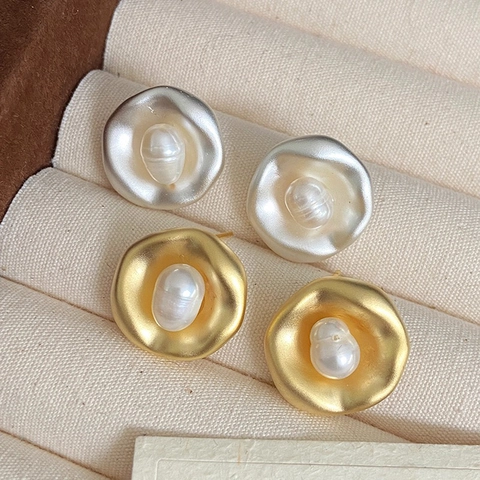 Orecchini A Lobo In Rame Stile Vintage Francese Geometrico Martellato Irregolare Gioielli Perla Artificial Da Donna Accessorio Minimalista