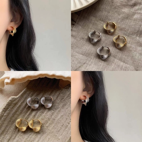 Gedrehte Mobius Creolen Kupfer Metall Geflochtene Textur Minimalistischer Schicker Schmuck Für Damen Gold Silber Ton