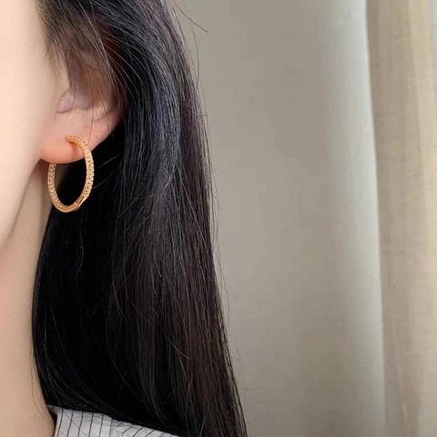 Pave Zirconia Hoop Earrings Copper Round Geometric Korean Style Minimalist Jewelry For Women