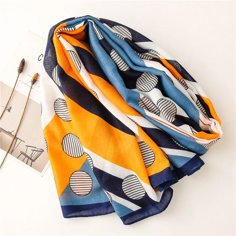 Damen Schal Mit Geometrischem Farblock Modischer Punktstreifen Schal Sonnenschutz Strandtuch Weich Künstlerisch Polyester