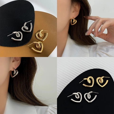 Boucles D'oreilles Puces Cœur Torsadées Avec Tige En Argent Sterling 925 Cuivre Bijoux Modernes Pour Femmes