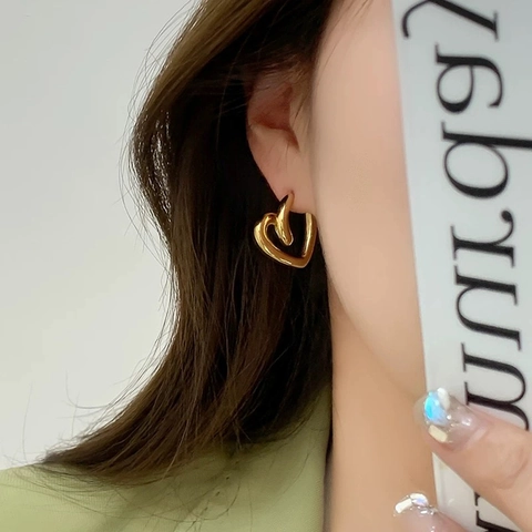 Boucles D'oreilles Puces Cœur Torsadées Avec Tige En Argent Sterling 925 Cuivre Bijoux Modernes Pour Femmes