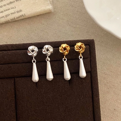 Pendientes De Gota De Agua Cobre Anudado Mate Minimalista Elegante Joyería Diaria Para Mujeres Color Dual