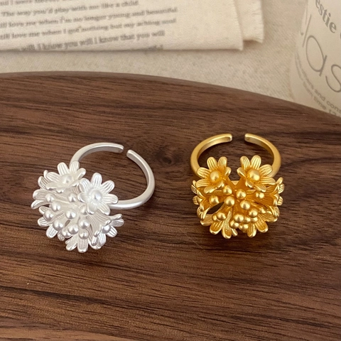 Vintage Blumen Cluster Offener Ring Kupfer Matt Plattiert Verstellbarer Fingerschmuck Damen