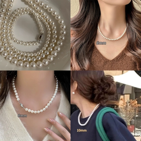 Elegante Collana Di Künstliche Perle Tonde Stile Vintage Light Luxury Gioielli Per Donne Festa Matrimonio Choker Minimaliste Versatile