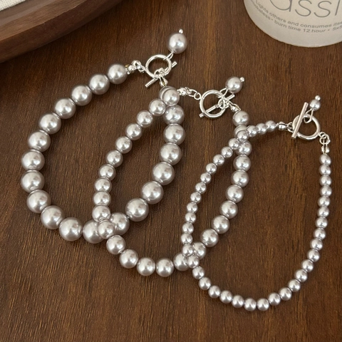 Französisches Vintage Imitationsperlen Armband Für Damen Minimalistischer Eleganter Luxusschmuck Mit Legierung Knebelverschluss