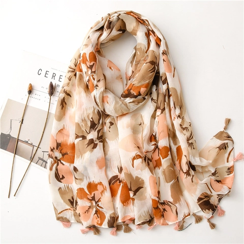 Floral Butterfly Paisley Print Shawl Scarf Cotton Linen Feel Polyester With Tassels Elegant Sun Protection Beach Wrap