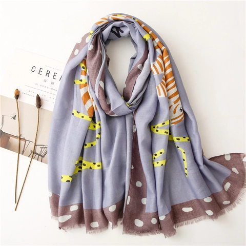 Women Abstract Zebra Scarf Long Shawl Lightweight Polyester Cotton Feel Artistic Polka Dot Sunscreen Beach Sun Wrap