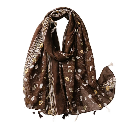 Sjaal Voor Dames Boheems Paisley Patroon Kwastjes Polyester Katoen Linnen Gevoel Dun Zonbescherming Reizen Etnisch Vintage