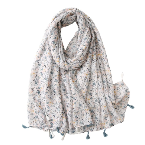 Bufanda Chal Con Estampado Floral Poliéster Ligero Transpirable Con Borlas Playa Protección Solar Elegante Para Mujeres
