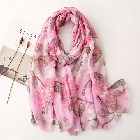 Women Vintage Floral Print Scarf Shawl Long Polyester Bali Yarn Cotton Linen Feel Ethnic Style Tassels Beach Wrap