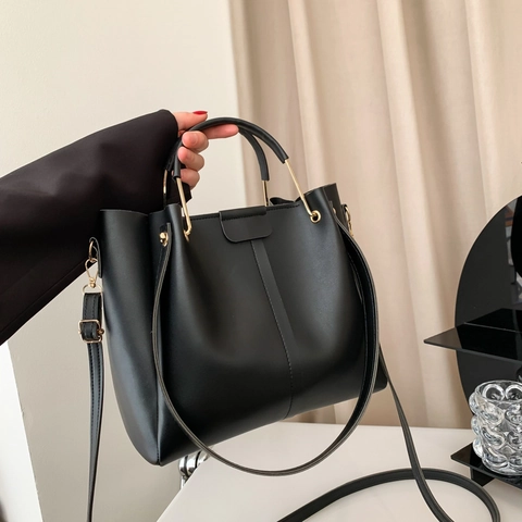 Borsa a Secchiello Tote di Grande Capacità dal Design di Nicchia Vintage per Donna Borsa a Mano in Pelle PU Versatile con Tracolla Regolabile