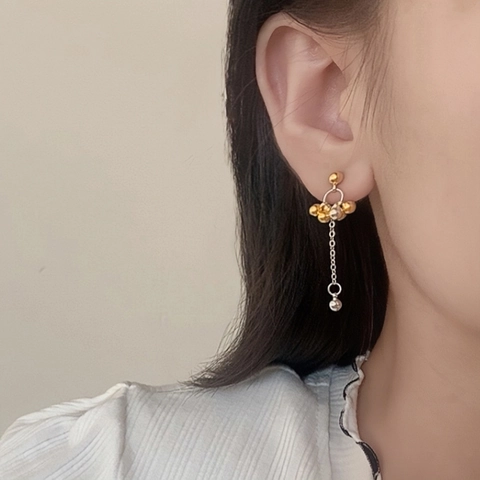 Bicolor Kugel Cluster Quaste Drop Ohrringe Gold Silber Plattiert Kupfer Schmuck Mit 925 Sterling Silber Ohrstecker Für Frauen