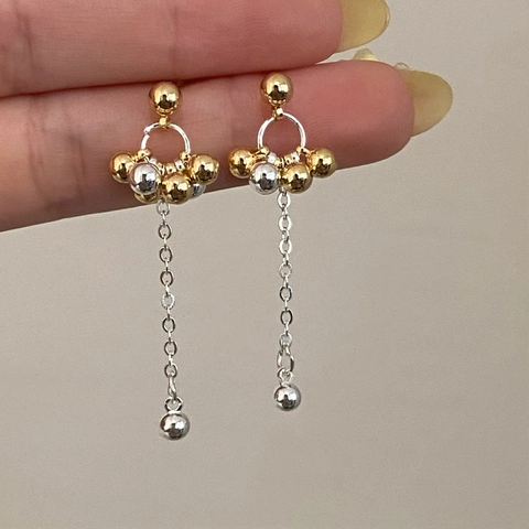 Bicolor Kugel Cluster Quaste Drop Ohrringe Gold Silber Plattiert Kupfer Schmuck Mit 925 Sterling Silber Ohrstecker Für Frauen