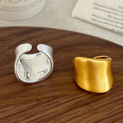 Minimalist Wide Irregular Ring Copper Brushed Matte Adjustable Open Finger Jewelry For Women Retro Style