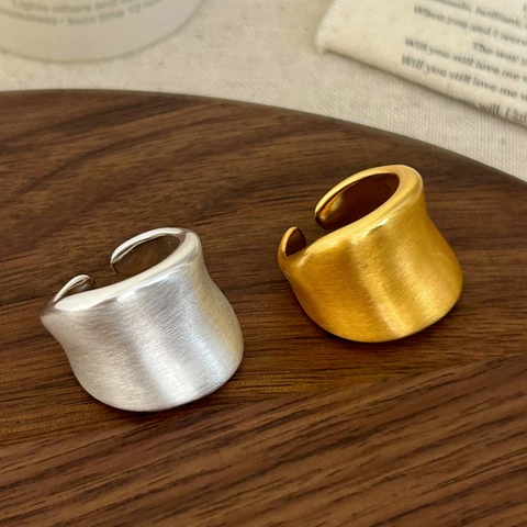 Minimalist Wide Irregular Ring Copper Brushed Matte Adjustable Open Finger Jewelry For Women Retro Style