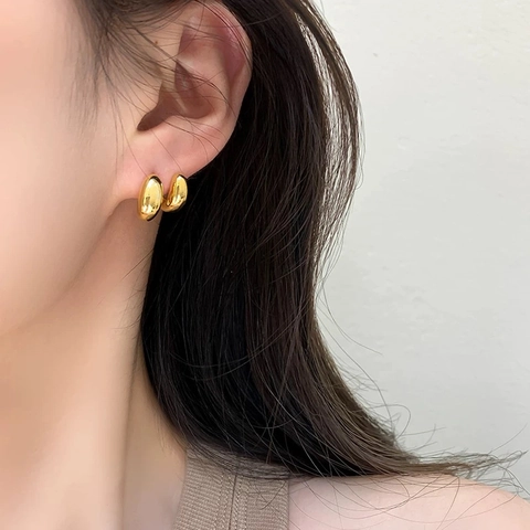 Geometric Double Loop Stud Earrings Copper Gold Silver Plated Polished Mirror Finish Minimalist Chic For Women Daily Jewelry