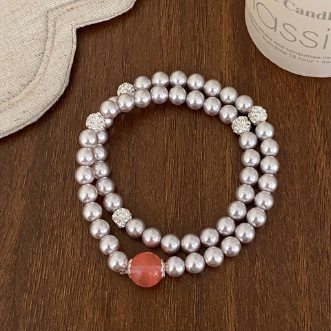 Bracciale Di Künstliche Perle Artificiali Multistrato Con Distanziatori In Strass Elegante Versatile Gioielli Elastici Per Donna