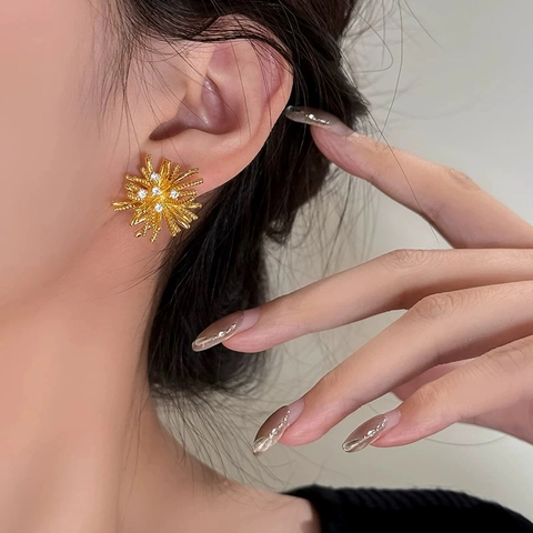 Irregular Starburst Fireworks Stud Earrings With Copper Earring Post Zircon Inlay Elegant Fashion Jewelry For Women