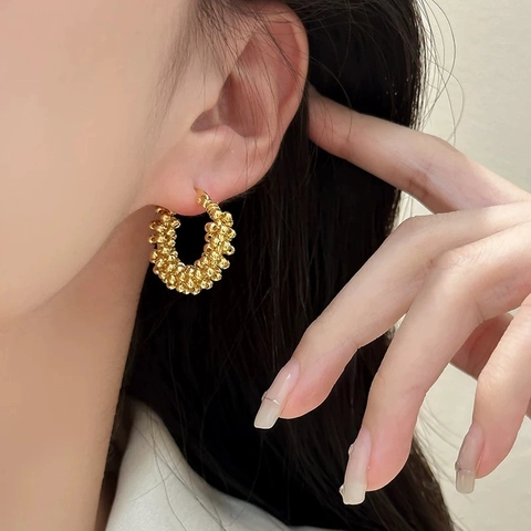 Mikro Perlen Hoop Ohrringe Französischer Retro Stil Messing Gold Silber Plattiert Strukturierter Eleganter Modeschmuck Für Damen