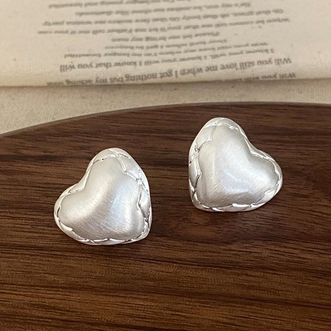 Pendientes De Botón De Cobre Geométricos Textura Cepillada Mate Corazón Triángulo Cuadrado Redondo Color Plata Joyería Mujer