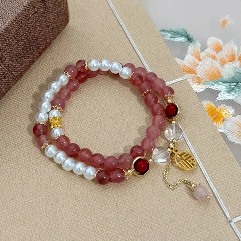 Bracciale Di Perline Pietra Naturale Perla Artificial Viola Con Ciondolo Benedizione Oro E Nappa Elegante Stile Retro Per Donne