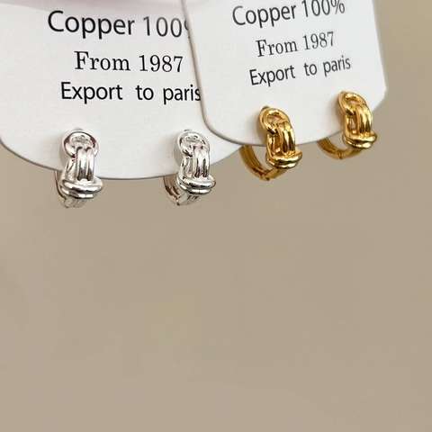 Pendientes De Aro Anudados Geométricos De Doble Capa Cobre Puro Estilo Industrial Retro Accesorio De Joyería Para Mujer
