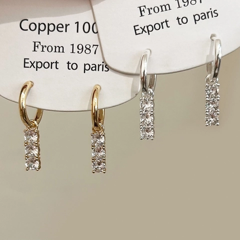 Eenvoudige Luxe Koperen Hoop Oorbellen Met Ronde Zirkoon Kwastje Hanger Voor Vrouwen Mode Sieraden