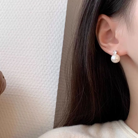 Boucles D'Oreilles Künstliche Perles Avec Accent En Zircon Et Tige En Argent Sterling 925 Style Coréen Élégant Pour Femme
