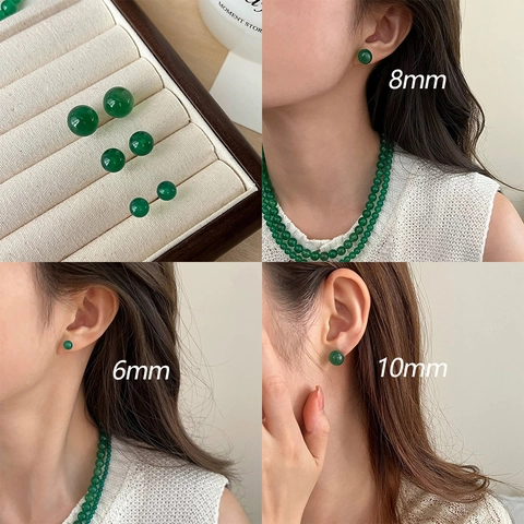Grüne Chalcedon Runde Perlenohrstecker Mit 925 Sterling Silber Ohrstecker Retro Chinesischer Stil Eleganter Schmuck Für Damen