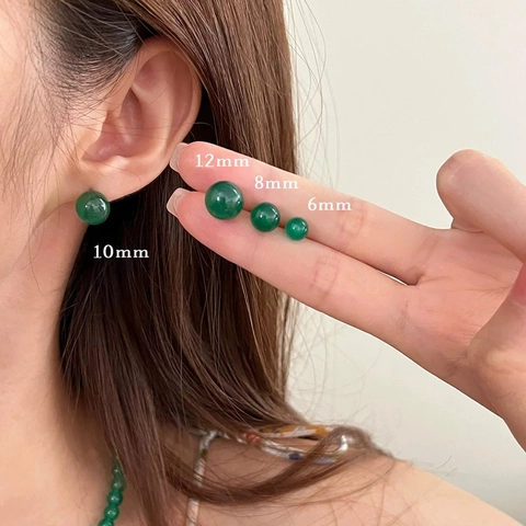 Grüne Chalcedon Runde Perlenohrstecker Mit 925 Sterling Silber Ohrstecker Retro Chinesischer Stil Eleganter Schmuck Für Damen