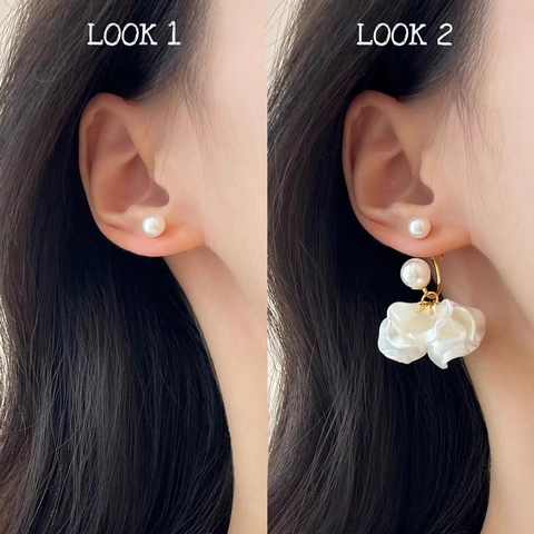 Elegantes Pendientes Colgantes De Pétalos De Flores Vintage Franceses Con Perla Artificial De Imitación Aleación Acrílico Mujeres