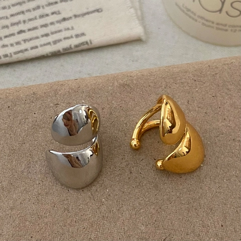 Ear Cuff In Metallo Liquido Minimalista Senza Buco Rame Lucidato Fluido Irregolare Orecchini Da Donna