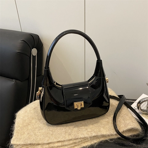 Bolso Hobo de Charol para Mujer Minimalista Brillante Bolso de Hombro con Hebilla de Metal Versátil Casual Color Sólido Bolso Bandolera